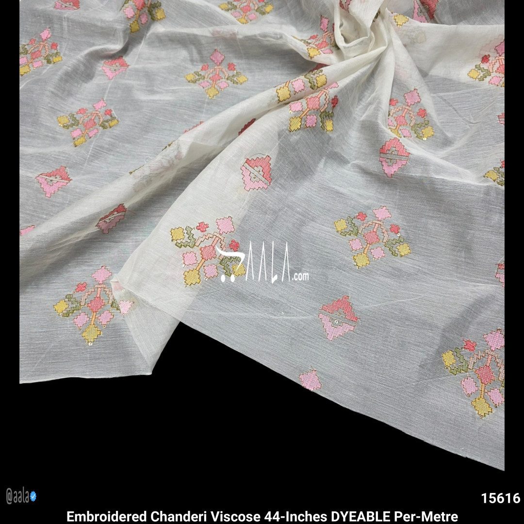 Embroidered Chanderi Viscose 44-Inches DYEABLE Per-Metre